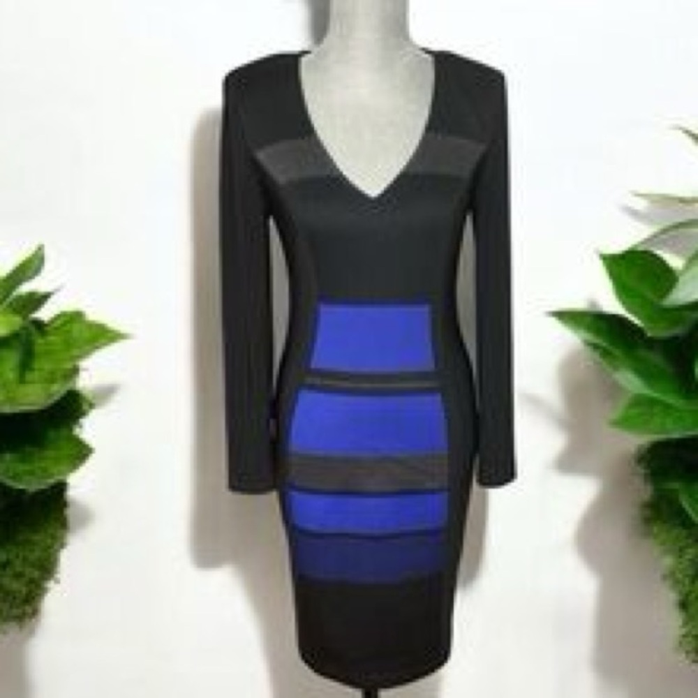 Joseph Ribkoff ⚜️ V-neck Body-con Dress in Black Blue and Grey